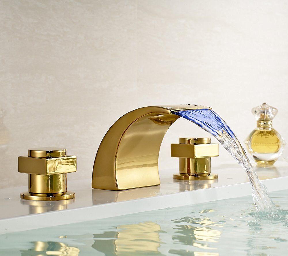 Campinas Gold Polished LED Waterfall Bathroom Sink Faucet